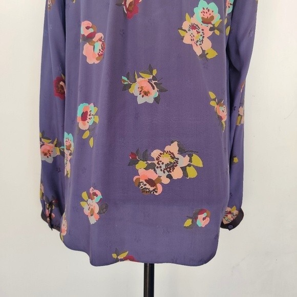 Rebecca Taylor Purple Silk Floral Shirt Long Sleeve Size 10 - Picture 8 of 11